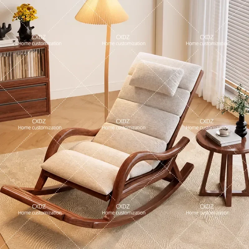 All Solid Wood Rocking Chair Black Walnut Single Lazy Sofa Household Lunch Break Recliner Balcony Leisure Chair