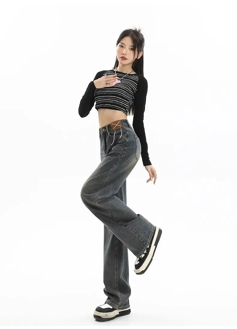 

Женские джинсы, расклешенные джинсы, одежда, широкие брюки с высокой талией, свободные прямые винтажные брюки в стиле ретро, весна-осень