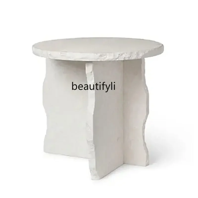 

Ji Ji Style Light Luxury Natural Cave Stone Sofa Side Table Designer Creative Artistic Living Room round Small Coffee Table