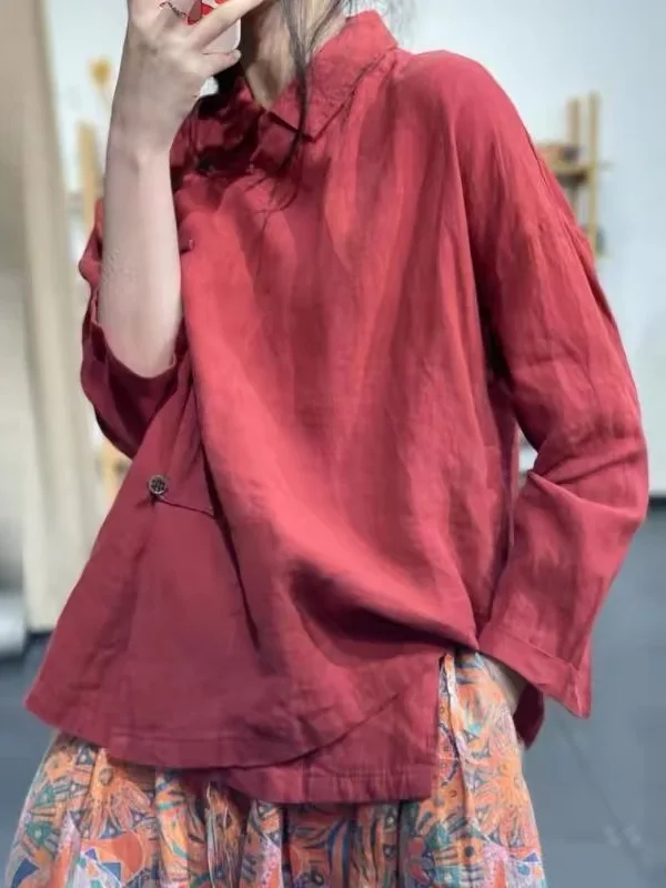 

Женский топ из хлопка и льна в стиле ретро, повседневный свободный топ с отложным воротником, универсальный осенний 2021, новинка Sle Small irt