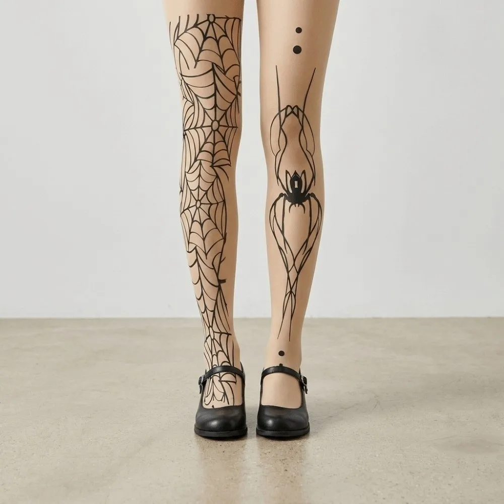 High Waist Halloween Pantyhose Elasticity Spider Web Bat Pattern Tights Witch Pantyhose Gothic Stockings Alternative Fashion