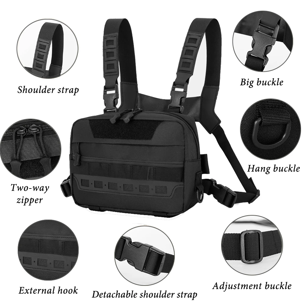 Tactical Chest Rig Pack Running Chest Bag with Front Loop Airsoft Chest Rigs for Hunting Outdoor EDC Combat Pack