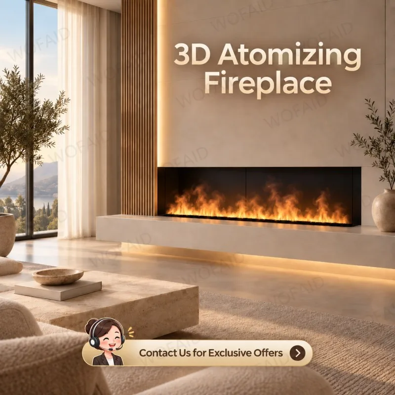 WOFAID Smart 3D Water Vapor Electric Fireplace LED Steam Mist Flame Crackling Sound for Living Room Media Wall Home Decor