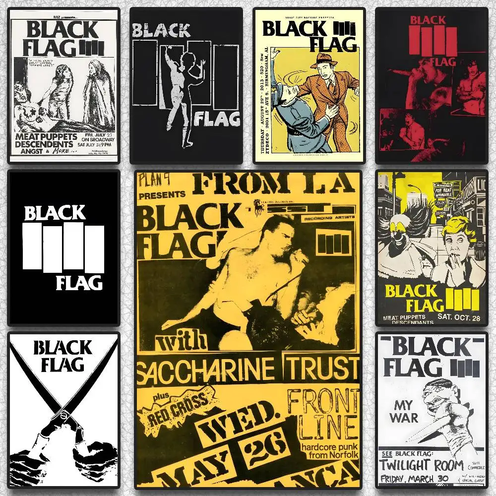 DIY-Hardcore Punk Black Flag-Band Poster HD Art Sticky Wall Waterproof Home Living Room Bedroom Bar Aesthetic Decoration