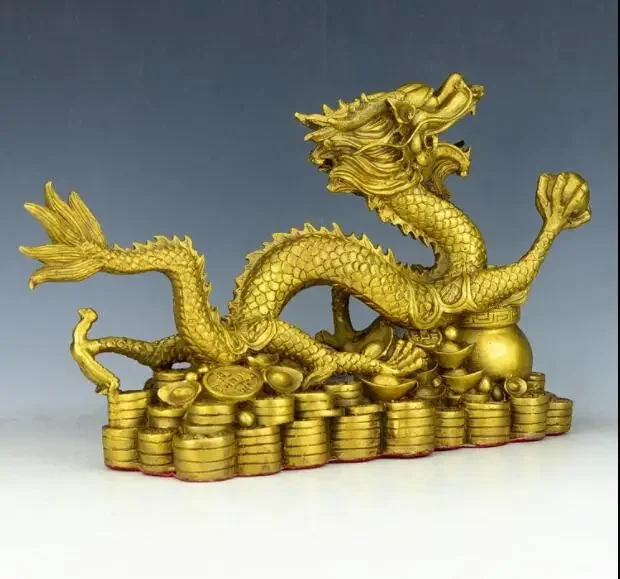 Pure copper dragon, five claw, water play, Pearl Dragon, money, large scale, dragon and bronze ornaments