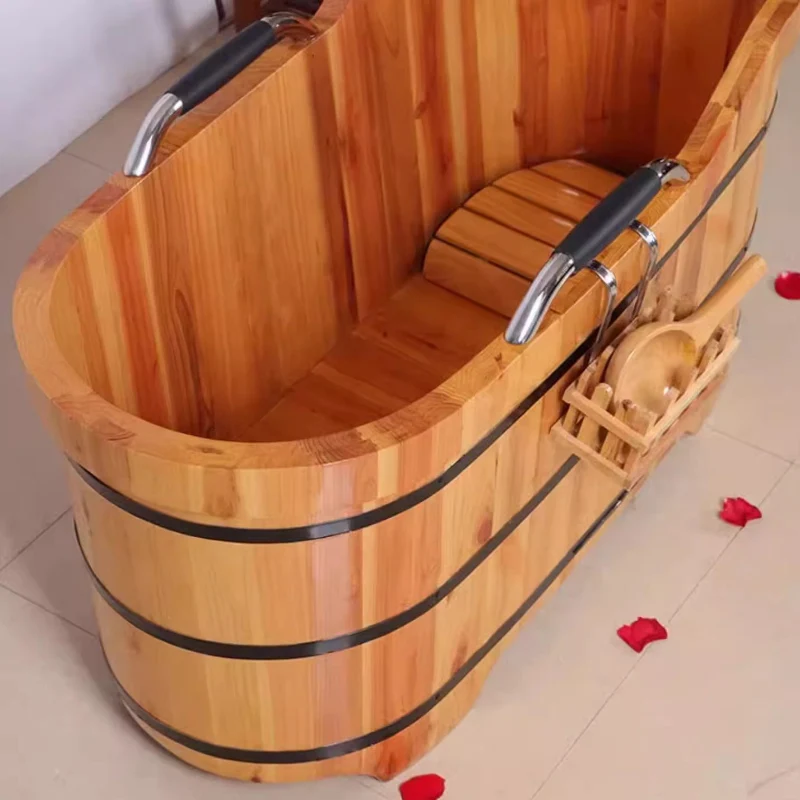 Full Body Bath Wooden Bucket Adult Household Bathtub Solid Wood Adult Bath Beauty Salon Fumigation Bath Household Wooden Basin