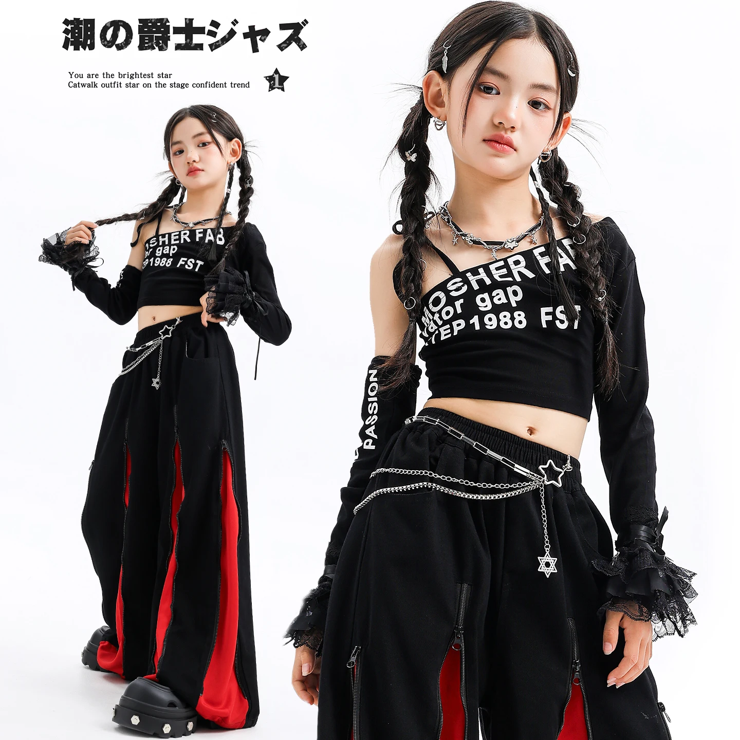 Mädchen K-pop Moderne Jazz Crop Tops Street Dance Cargo Hosen Kinder Hip Hop Jazz Mädchen Gruppe Kleidung Sets Kinder streetwear Kostüm