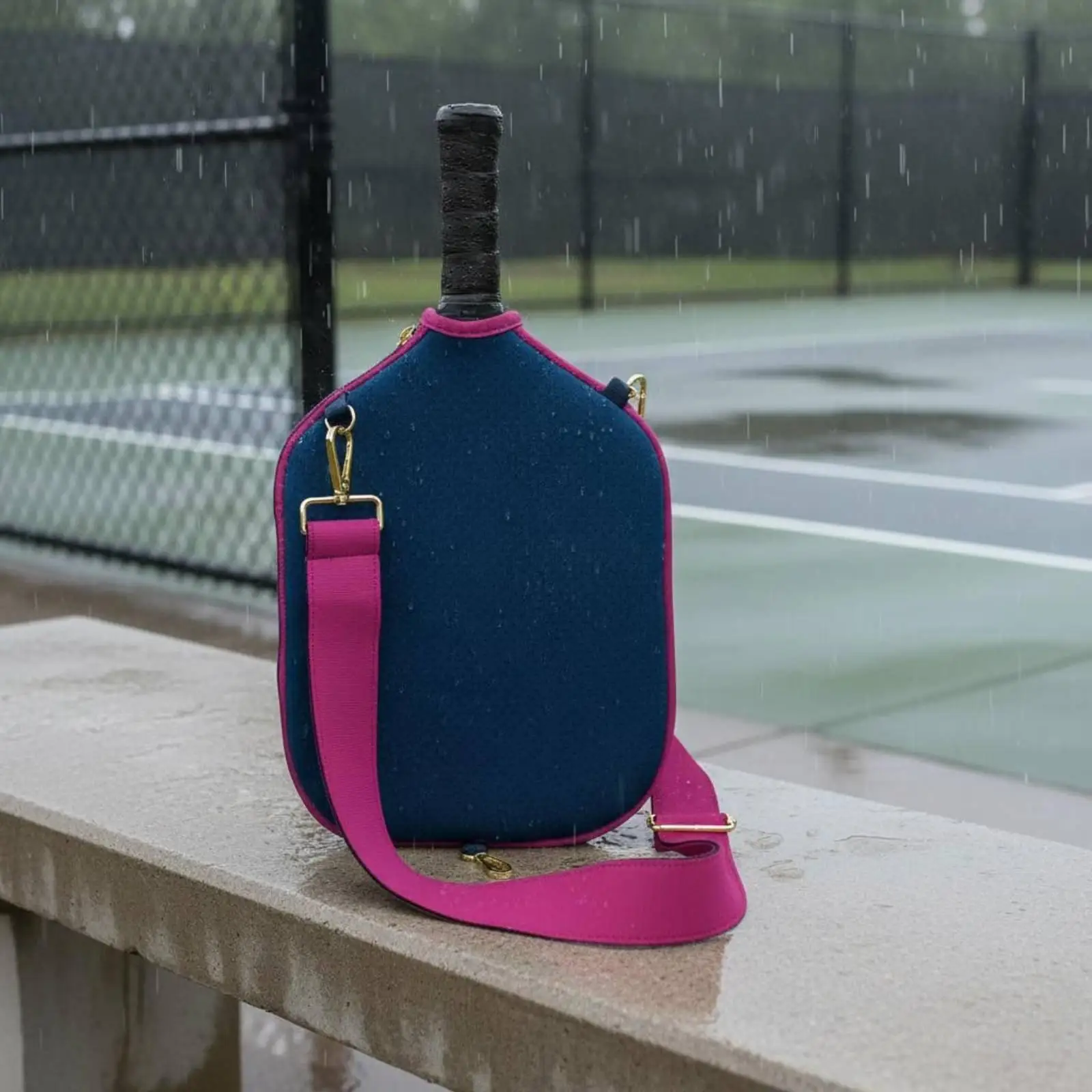 Neoprene Racket Protector Paddle Cover with Adjustable Shoulder Strap Zippered Pocket for Travel Court Essentials