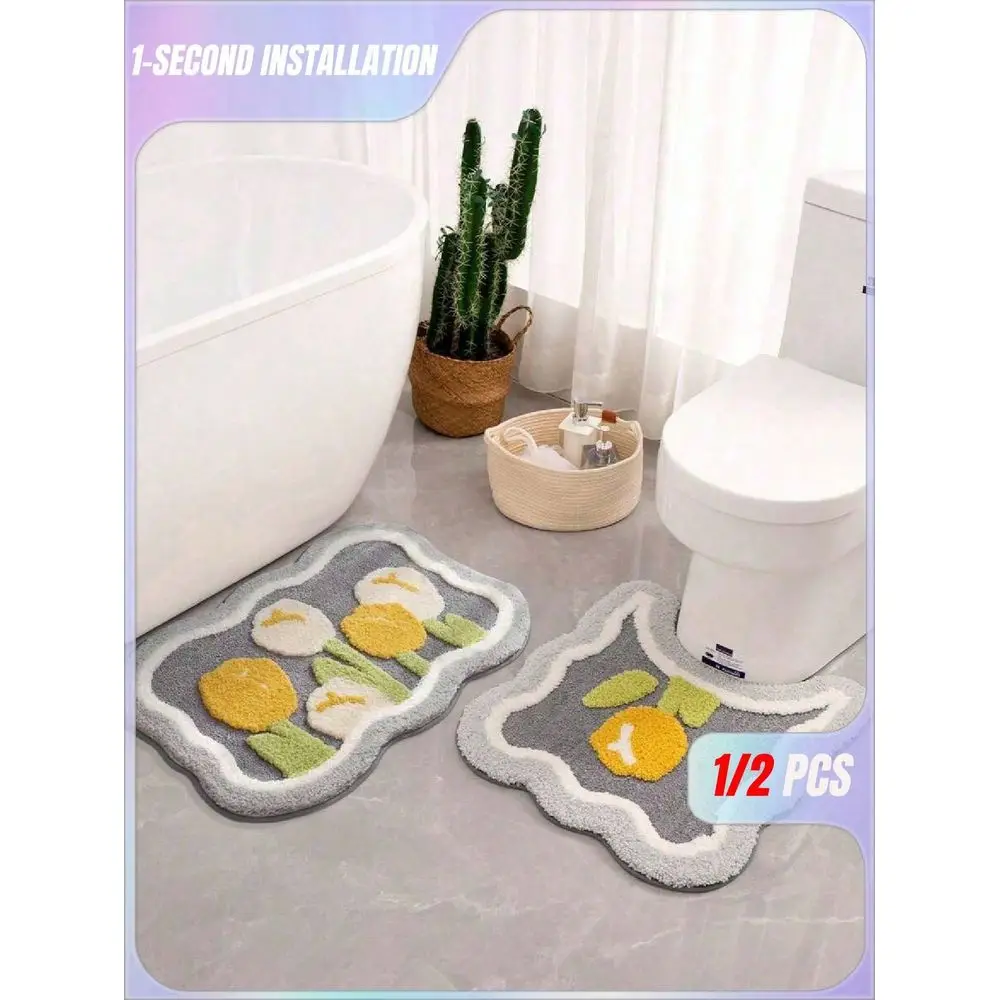 

Мягкий впитывающий коврик для ванной комнаты с мультяшным рисунком тюльпанов, противоскользящий, для дома и улицы, декор для ванной, ковер для ванной, уличный ковер