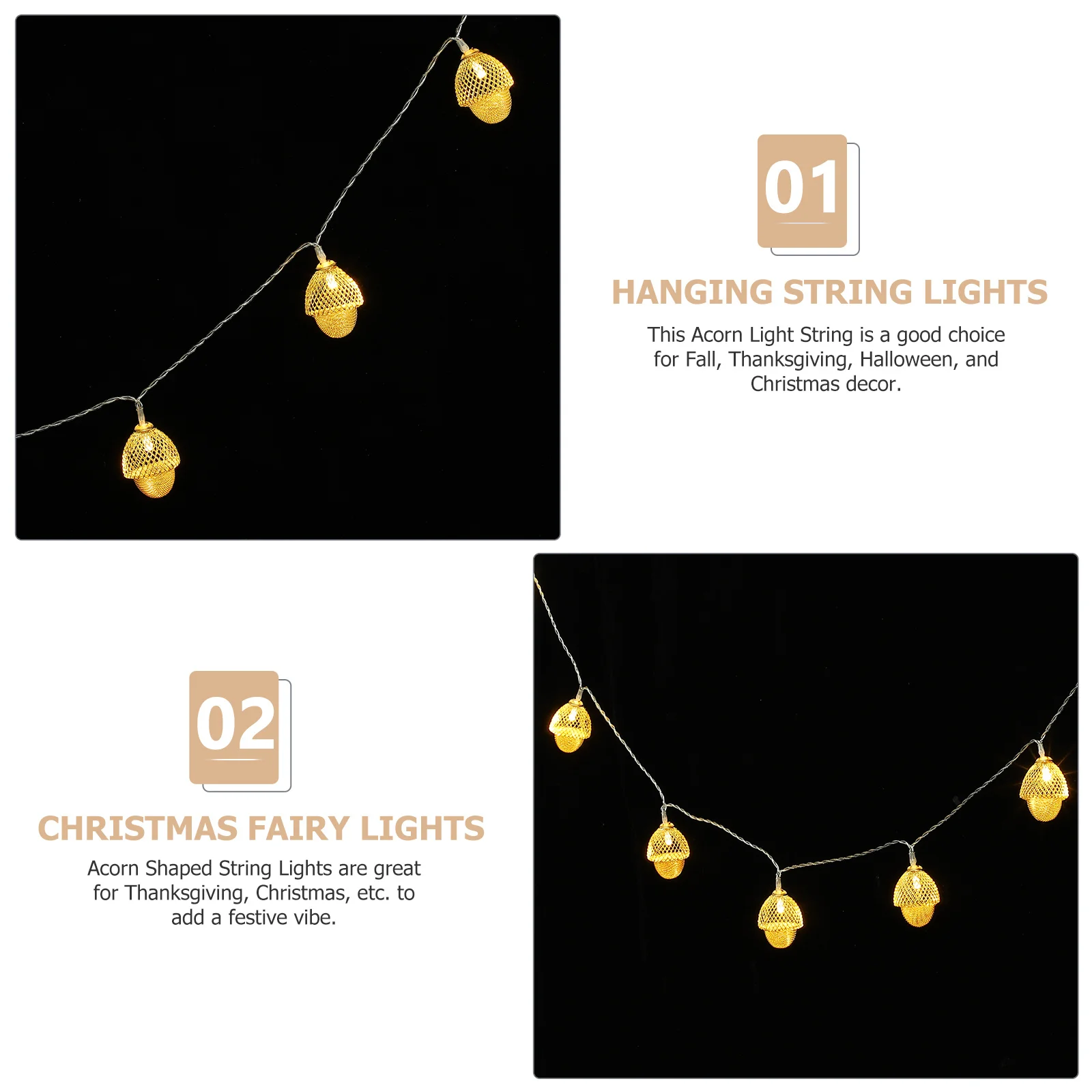 

Christmas Acorn String Light Holiday Decor for Indoor Outdoor Thanksgiving Party Wedding Window Bed Frame Tent