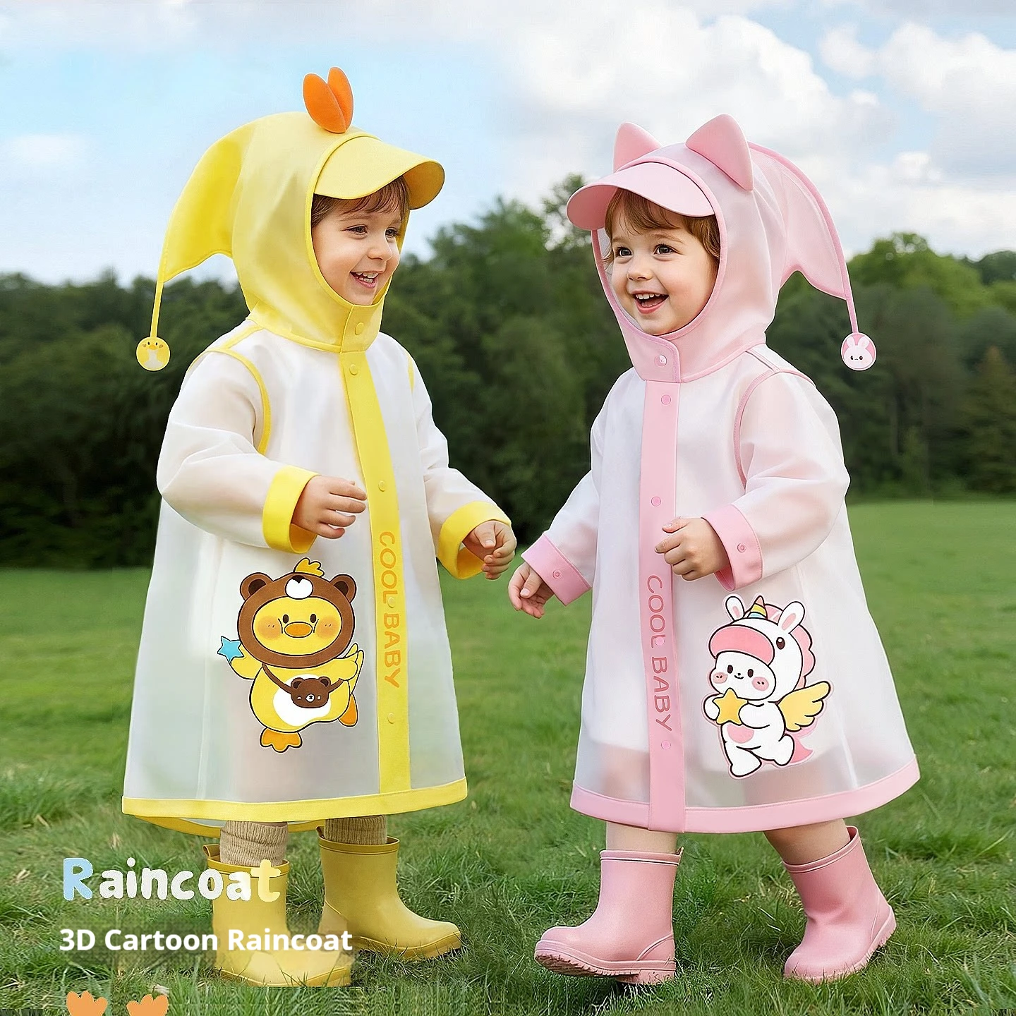 Cute Kids Raincoat Wateproof Children Dinosaur Unicorn Rain Poncho Rain Coat Jacket with Backpack Position Student RainWear