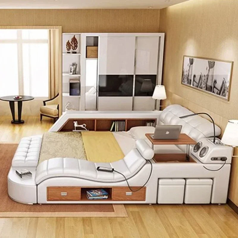 Master Modular Modern Bed Frame Aesthetic Luxury Massaging King Bed Frame Designer Leather Cama Matrimonial Bedroom Furniture
