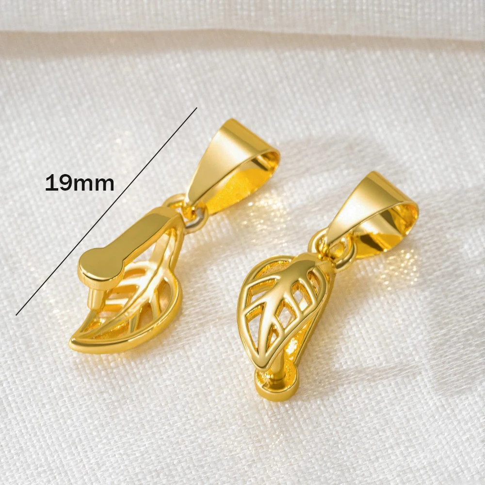 5Pcs/Lot 18K Gold Plated Brass Hollow Leaf Shape Pendant Connector Bails Clasps DIY Jewelry Necklace Earrings Making Accessories