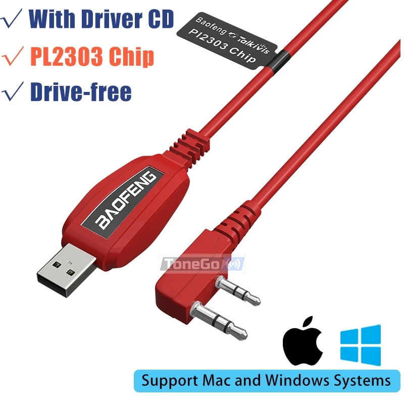 Baofeng USB Programming Cable PL2303 / CH340 Chip Drive-free Support Windows 11 For DM-32 UV-32 Quansheng TK11(5) TK11(8) Radio