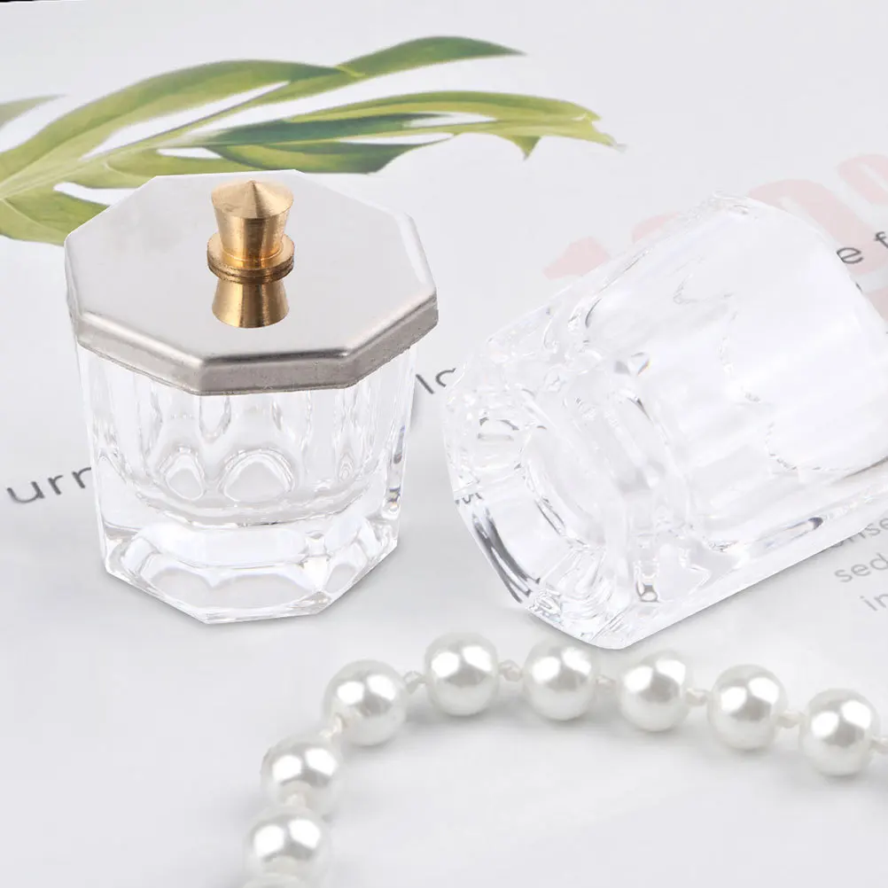

3pcs Octagon Cup Lid Clear Glass Container For Nail Art Liquid Powder Manicure Bowl Dish Refillable Durable Storage Gift
