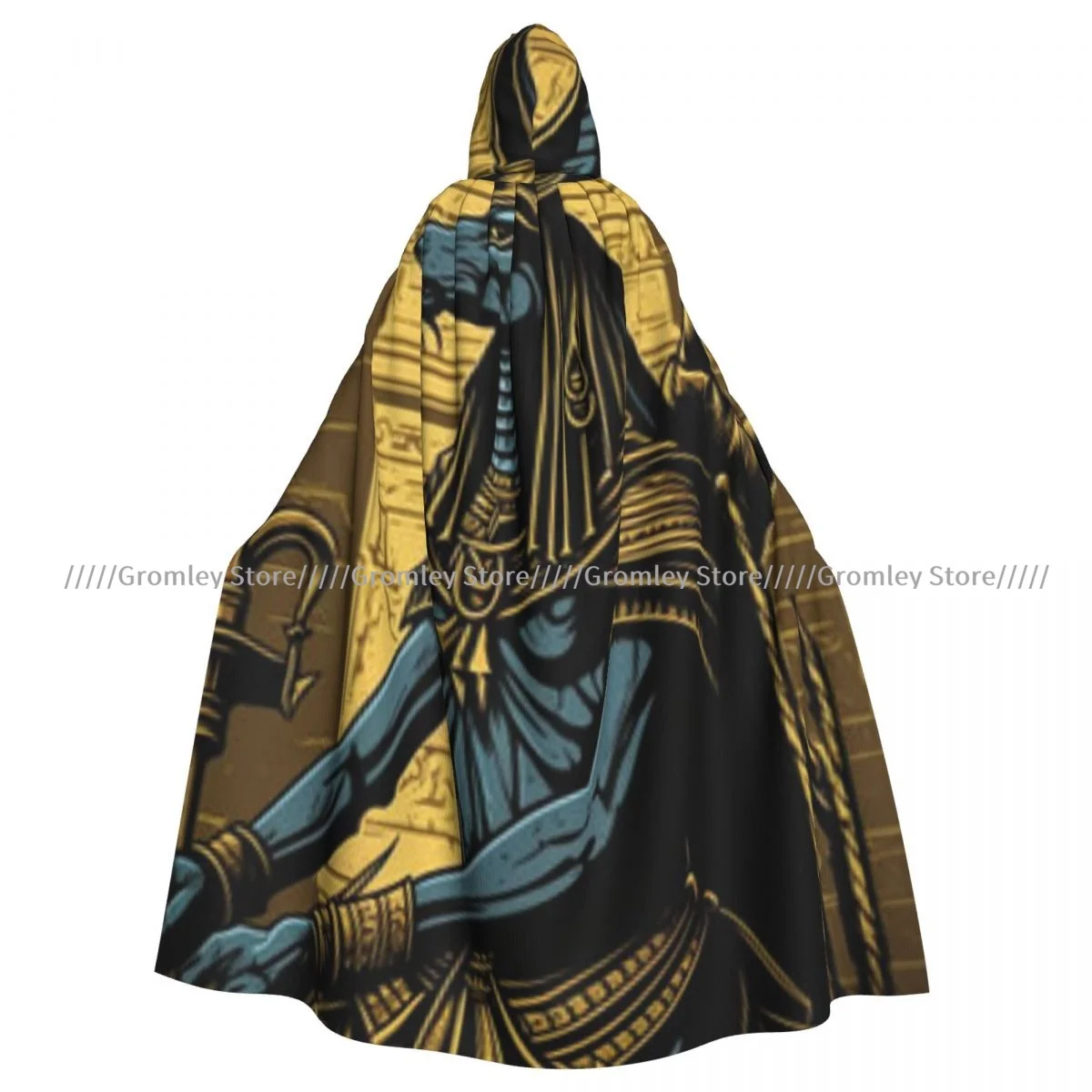 Egyptian God Anubis Art Witch Cloak Hooded Cosplay Costume Halloween Adult Long Party Cape