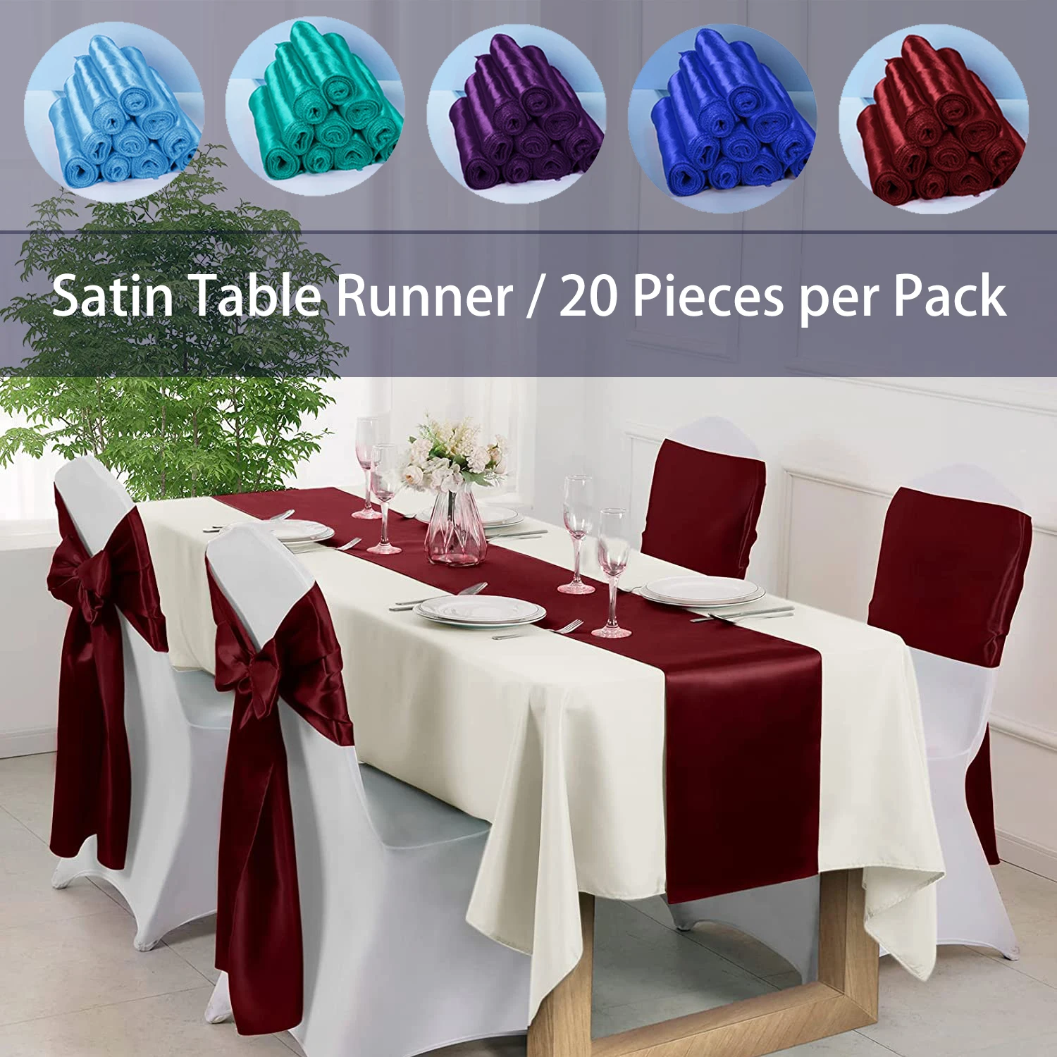 20 Pieces Satin Table Runners - 12x108 Inch, Wedding & Party Decor,Bright & Smooth,Elegant Banquet,Birthday & DinnerTablecloth