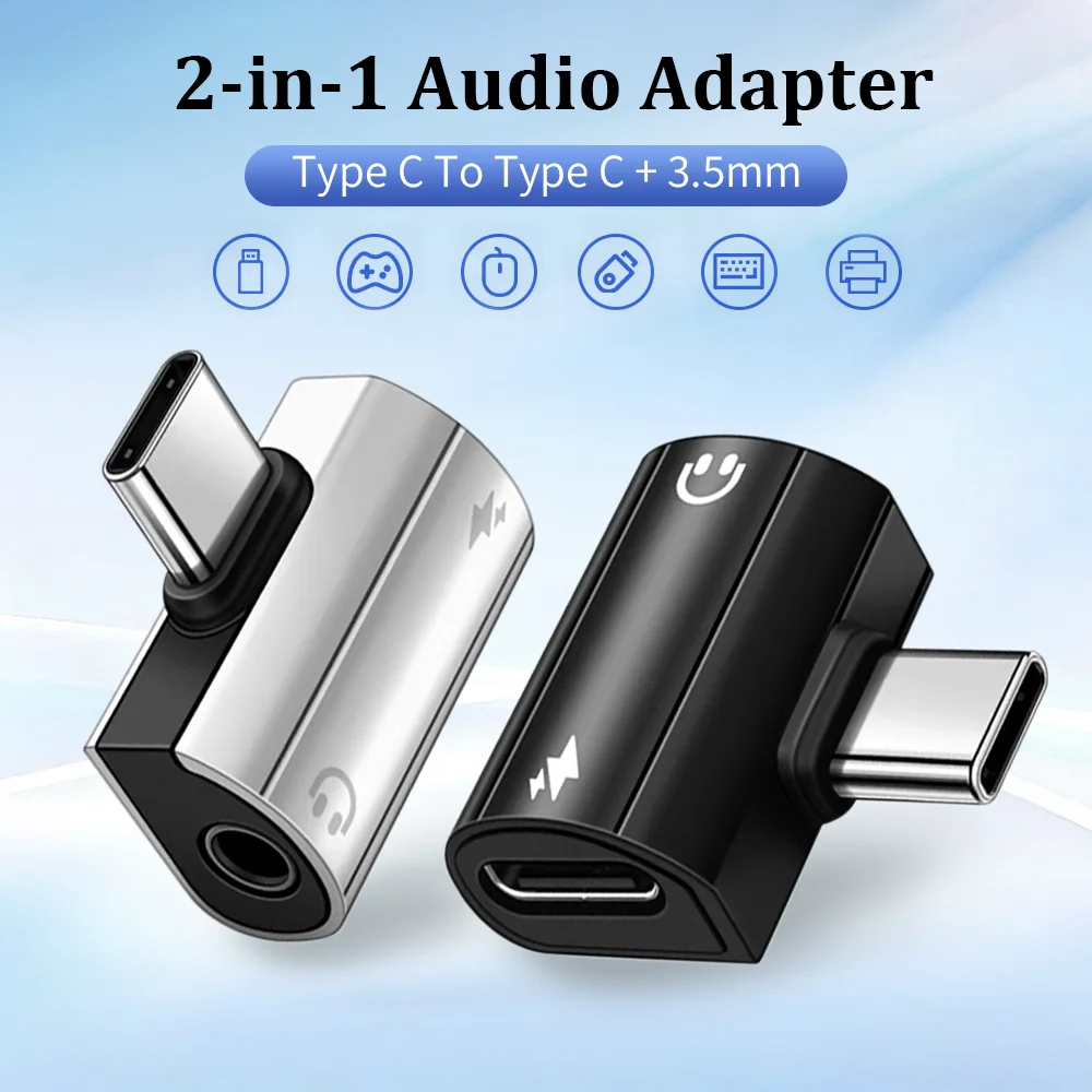 2 in 1 USB C To 3.5mm Jack Headphone Charging Audio Aux Adaptor Type C Dual Port Dispenser Accessories For Samsung iPhone Xiaomi
