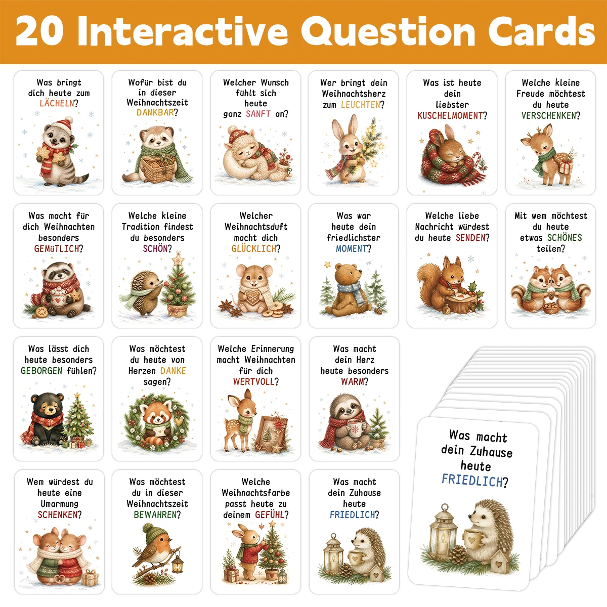 20pcs German Christmas-Theme Conversation Question Prompt Cards,For Family Interactive Communication,Christmas Party Dinner Gift