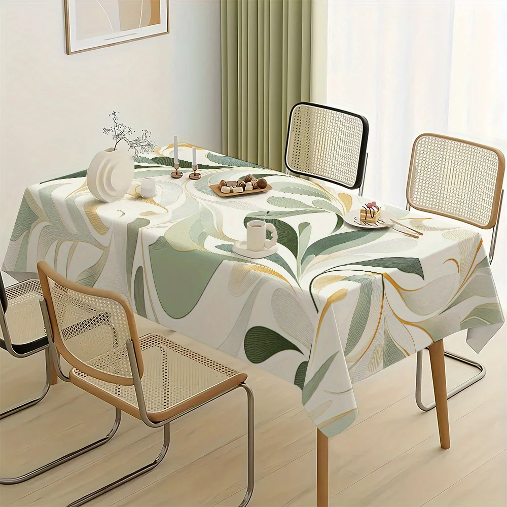 Elegant Botanical Leaf Pattern Tablecloth Runner Rectangular Dining Table Linen Decor Green Beige Kitchen Centerpiece Napkin Cov