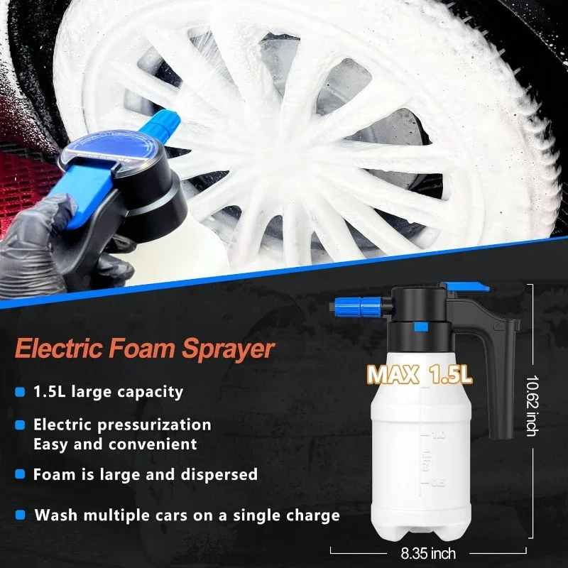 1.5L Car Wash Foam Sprayer Electric Pressurized Foam Cannon Multi-Purpose Snow Foam Car Wash Spray Car Home Cleaning Tool