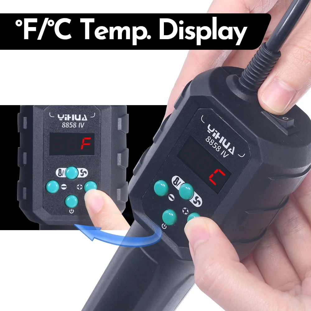 YIHUA 8858 IV 700W Digital Display Miniature Hot Air Gun C/F Temperature Adjustment For BGA IC Welding Repair Hot Air Gun Tool