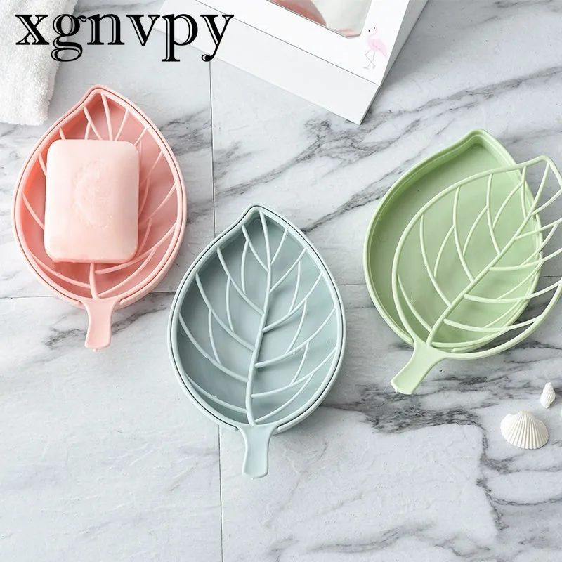 xgnvpy Creative Double Layer Leaf Soap Box Holder Bathroom Drainage Storage