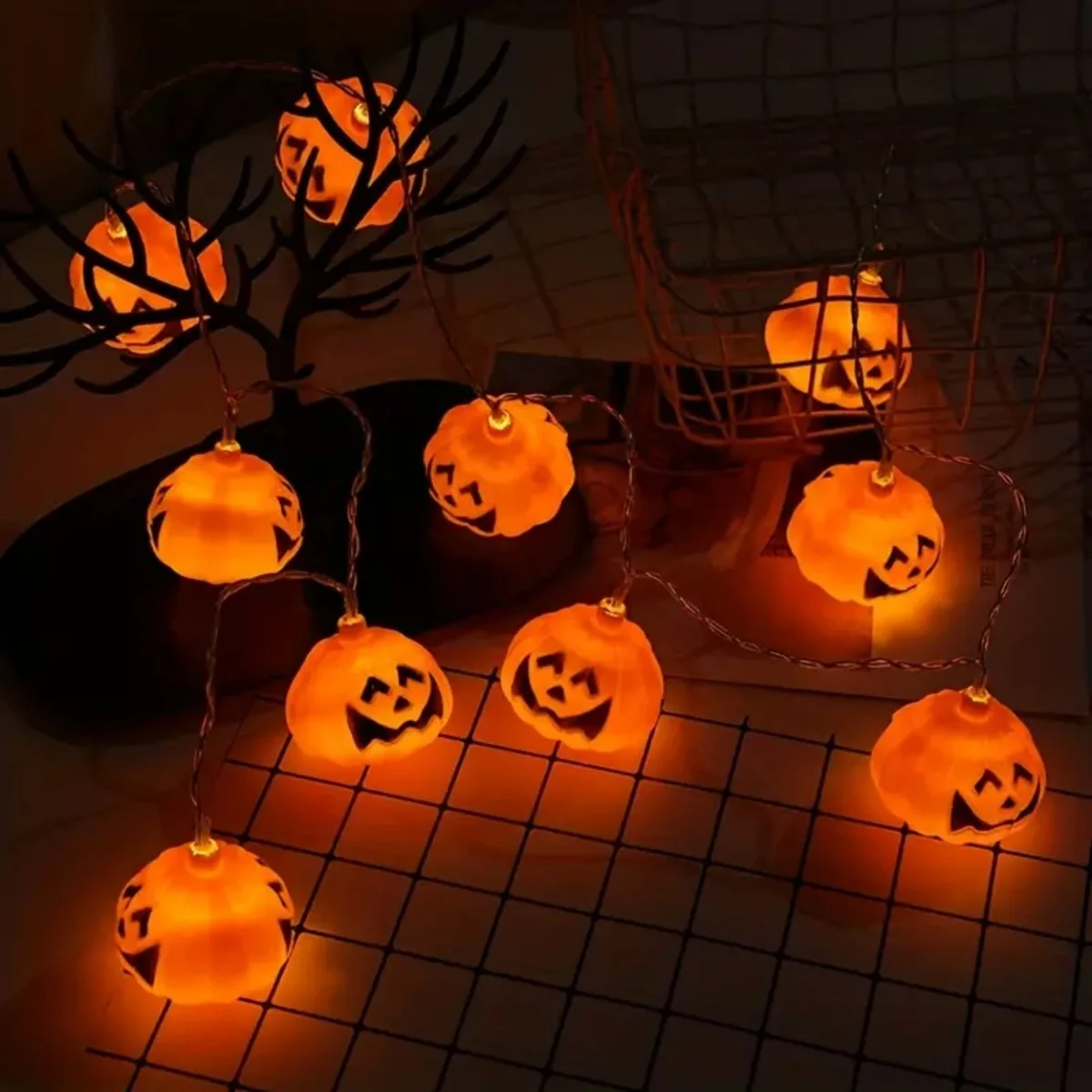 1PC 10/20LED Halloween Smile Pumpkin String Lights Battery Powered Indoor Outdoor Fairy Atmosphere Light Suitable For Home Decor