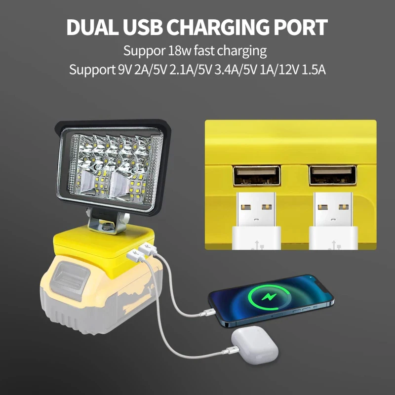 Luz LED de trabajo, lámpara de inundación de emergencia de 3/4/5/8 pulgadas para Dewalt, batería de iones de litio de 18V y 20V, linterna para exteriores, lámpara de Camping