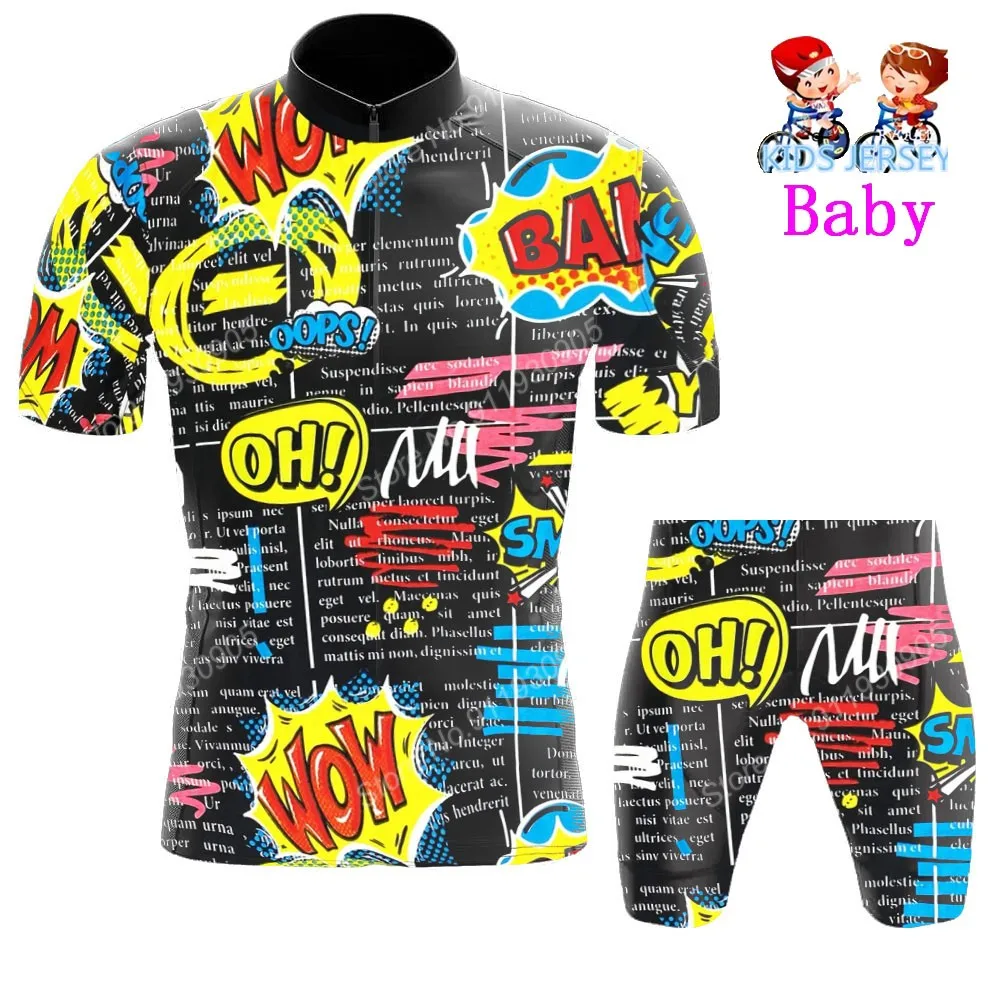 2022 Kids New Cartoon Comic Cycling Jersey Set Boys Girls Explosive Cycling Clothing Children Road Bike Suit Maillot Culotte