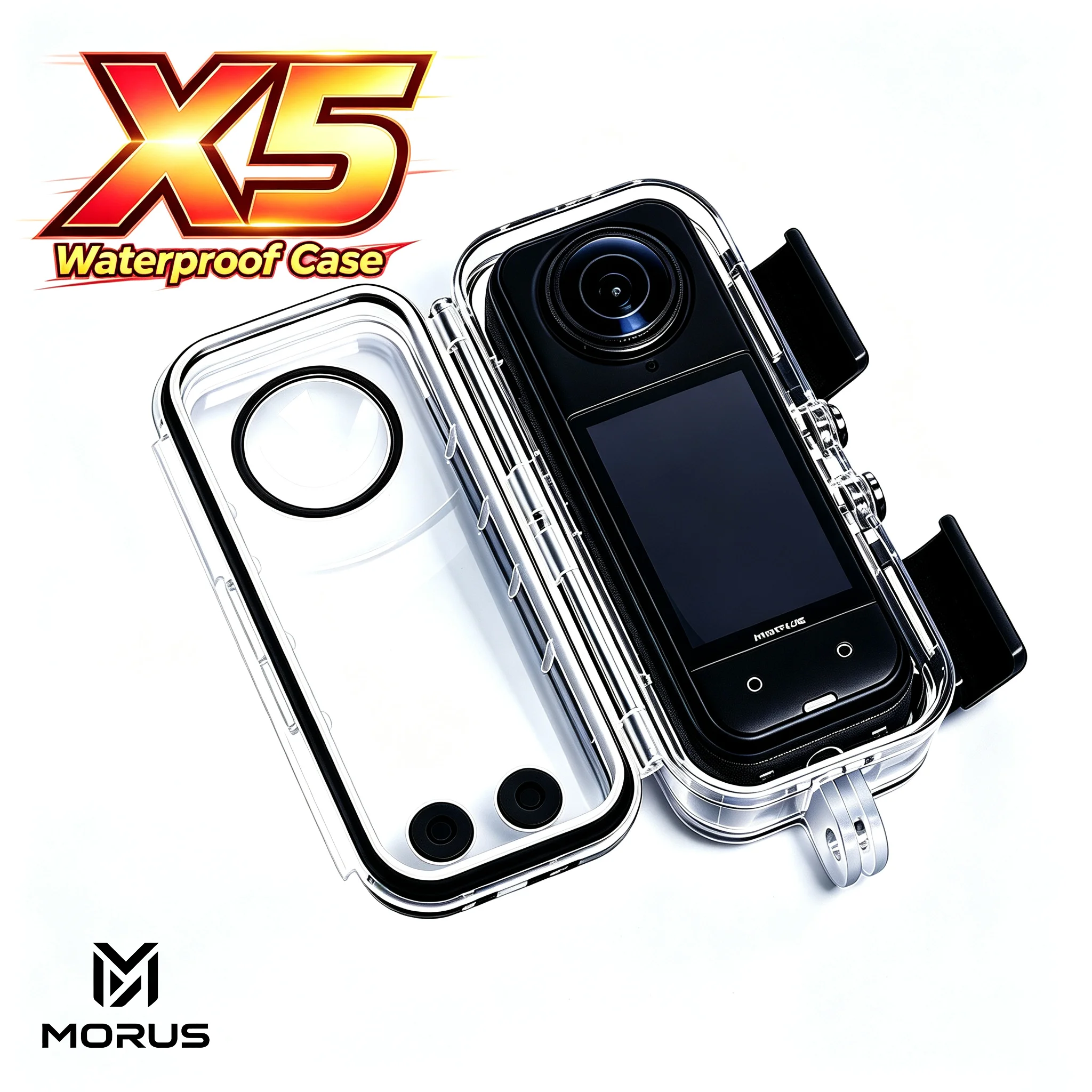 MORUS Insta360 X5 Camera Waterproof Case - 60m Diving Accessory with 360-Degree Full Invisible Glass Lens Shadow Stone