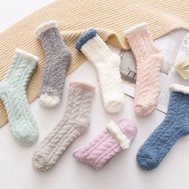 Thermal Socks Women Soft Plush Fluffy Fuzzy Floor Sleep Sock Thicken Warm Female Winter Fur Fleece Lined Slipper Socks