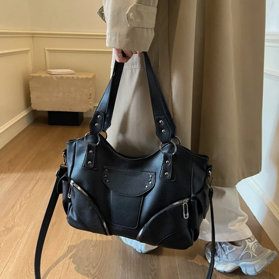 VANDERWAH Hot Girl Motorcycle Style Casual Tote Bag Niche Design Hand Bag Y2K Shoulder Crossbody Bag Bags for Women  Handbag