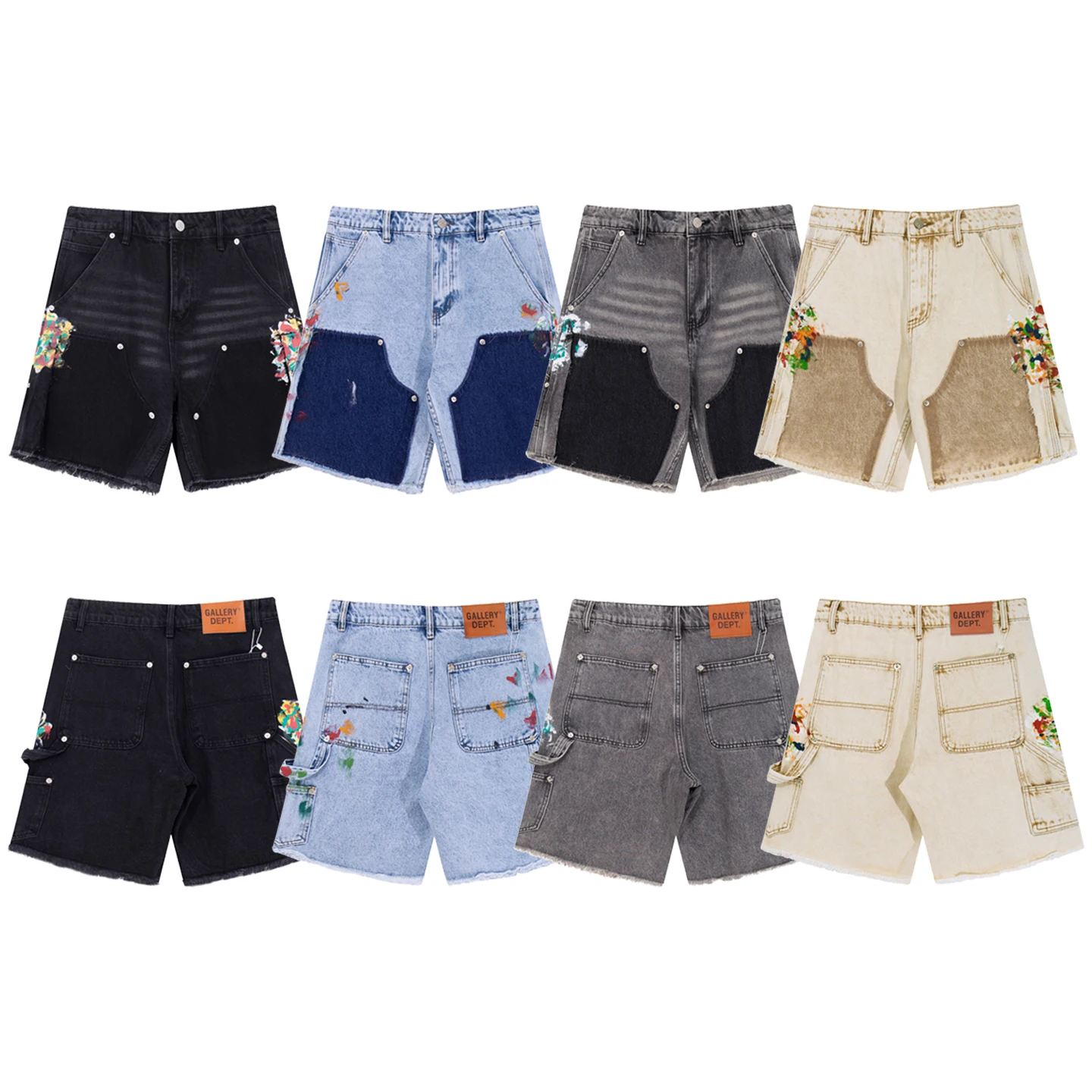 

Высококачественная рабочая одежда со шпаленами, окрашенная тушью, джинсовая одежда с талией, мужские свободные потертые брюки с пятью точками, женские повседневные джинсы