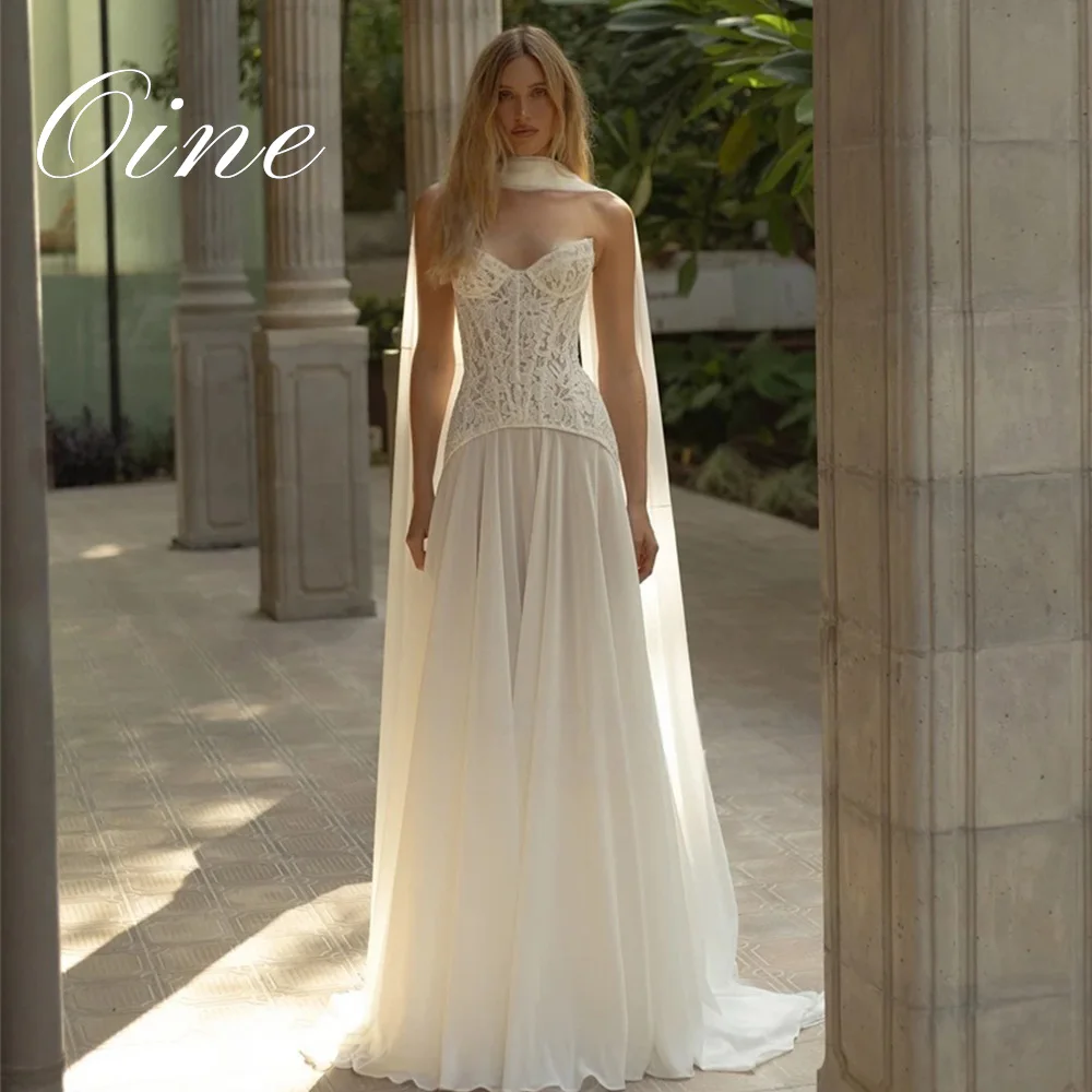 Oine Elegant lvory Wedding Dresses Strapless Chiffon Beach Bridal Gowns Women Bride Dresses vestido de novia boda Customized