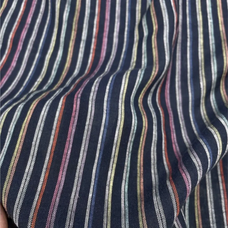 Colorful striped ethnic style non-elastic pure linen clothing fabric dress suit handcrafted