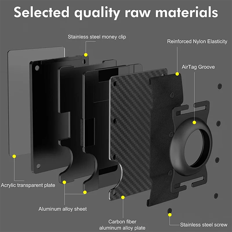 Minimalist Wallet with Airtag Holder and Money Clip - Aluminum RFID Blocking Mini Wallet with High Card Capacity