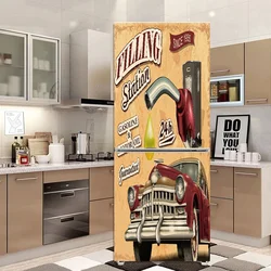 Retro Car Hand Drawn Self-Adhesive Dishwasher Refrigerator Freeze Sticker Kid's Art Fridge Door Cover Wallpaper Creative Doors