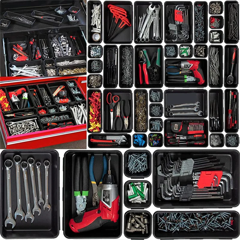 Tool Box Organizer and Storage Tray, Tool Box Drawer Organizer Bins, Toolbox Organizer Tray Divider Set, Black 32 Pack