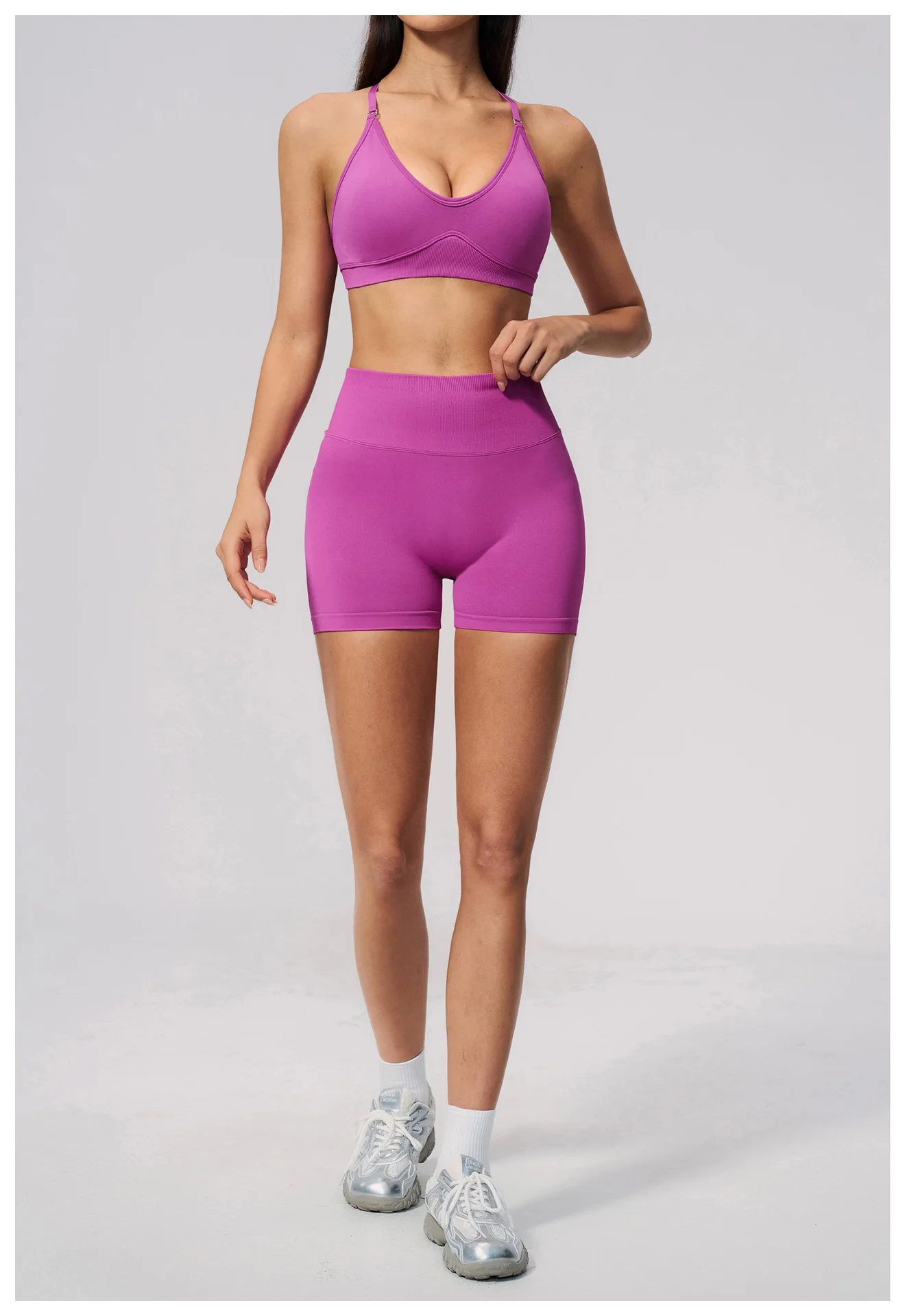 Premium Luxury Yoga Set 2PCS Seamless Sports Bra & High Waist Shorts Gym Fitness Workout