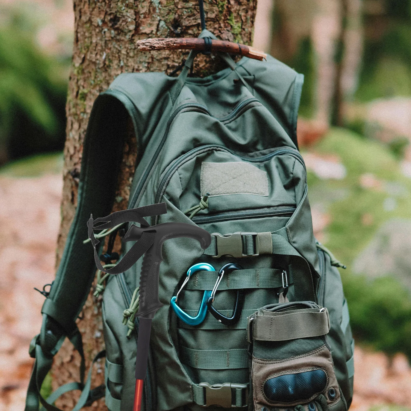 

T-Shape Black Plastic Trekking Pole Handle Replacement Grip Walking Stick Handle Strap Ergonomic Hiking Climbing Mountaineering