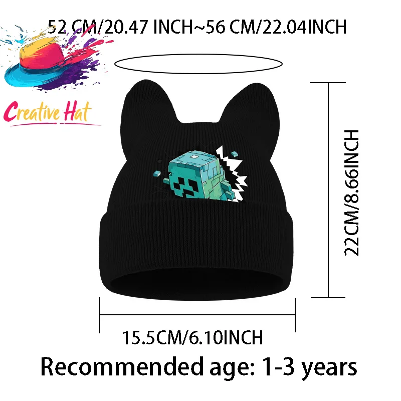 1‑3 Years Toddler Cat Ear Knit Cold Hat Game Block Pixel Character Print Kids Cute Knitted Beanie For Boys Girls view 2