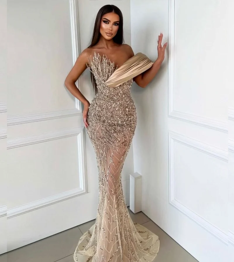 فساتين سهرة رائعة للفتيات السود الدانتيل الوهم حورية البحر فستان الحفلات الترتر كريستال الحبيب فساتين حفلات فاخرة مخصصة #1