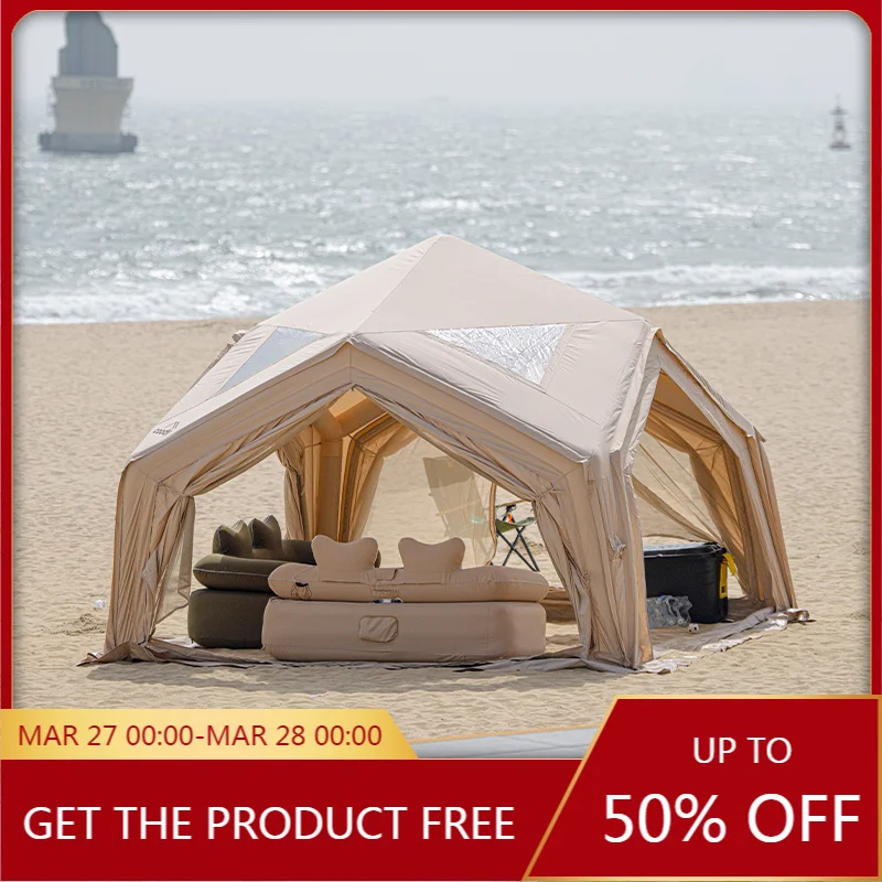 Coody Hub Station Beige Inflatable Air Tent, 4-Season Portable Glamping Tent for 3-5 Person Family Travel Camping