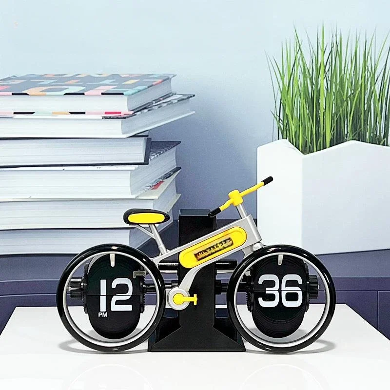 Criativo página de bicicleta girando relógio de mesa em casa personalizado forma de bicicleta página girando relógio moda decorativa presente mesa