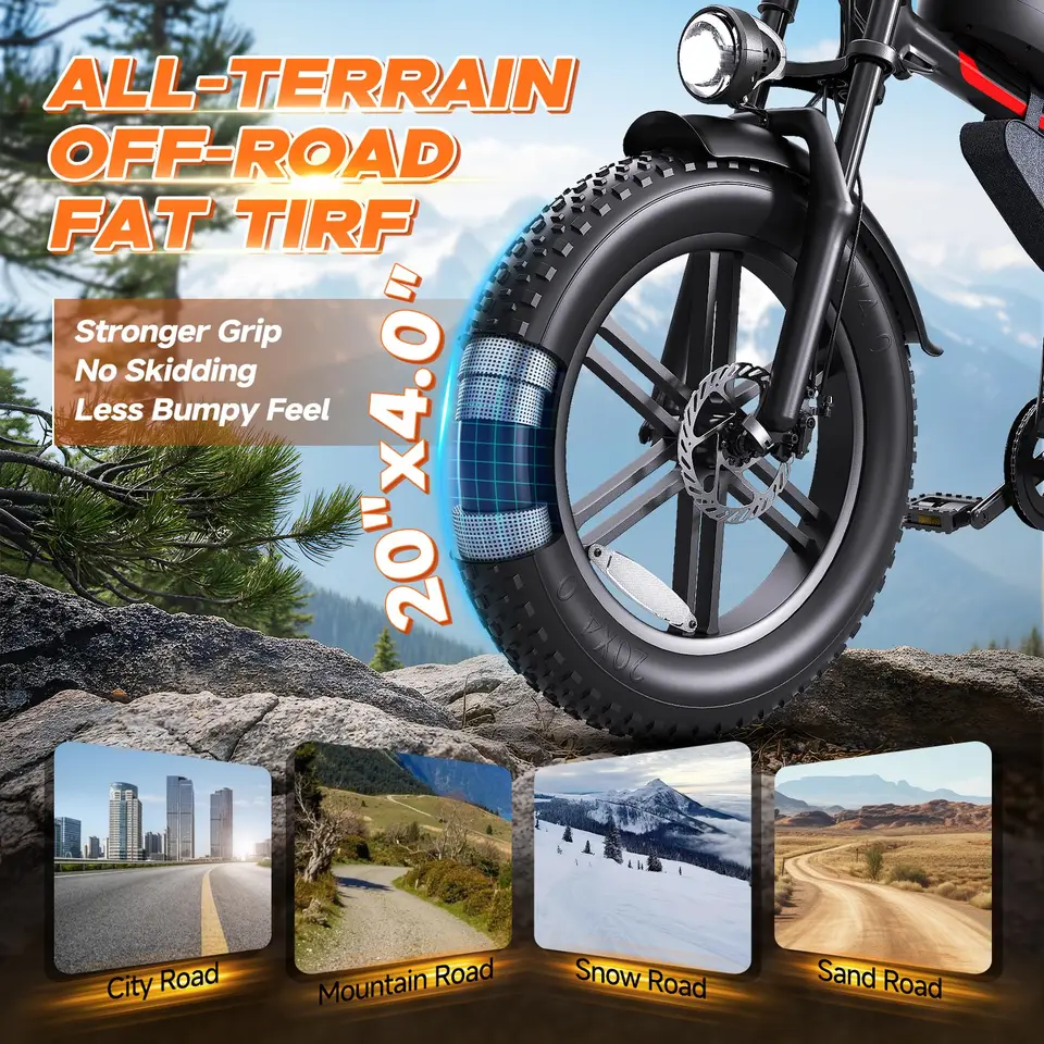 QNUT BK20 Electric Bike for Adults 28mph 48V 18Ah Battery Electric Bicycle 70-Mile Long Range 7-Speed 20"x4.0" Fat Tire Retro Ebike image 7