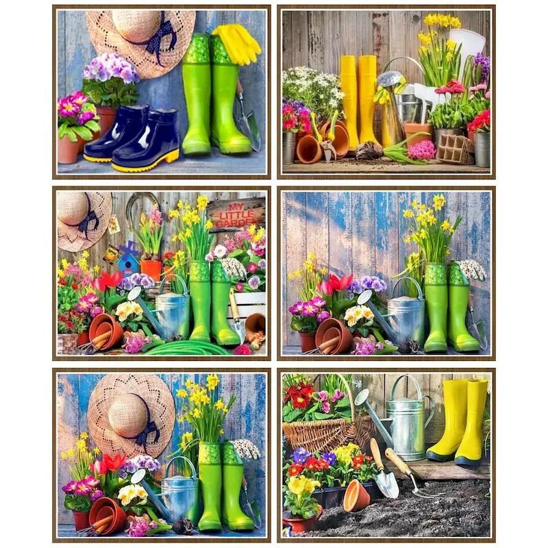 

CHENISTORY Painting By Numbers Green Rain Boot On Canvas Wall Art Acrylic Picture By Numbers Flowers Home Decor