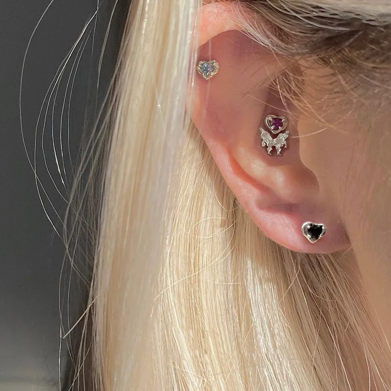 Cute Sweet Multiple Colors 925 Sterling Silver Heart-shaped Crystal Stud Earrings for Women Korean Piercing Jewelry Accessories