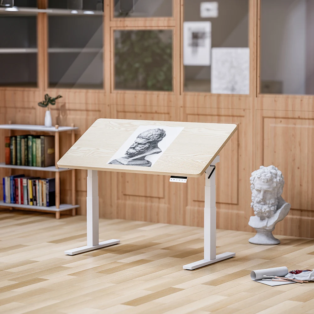 Foldable computer desk, extendable and seated, electric dual motor