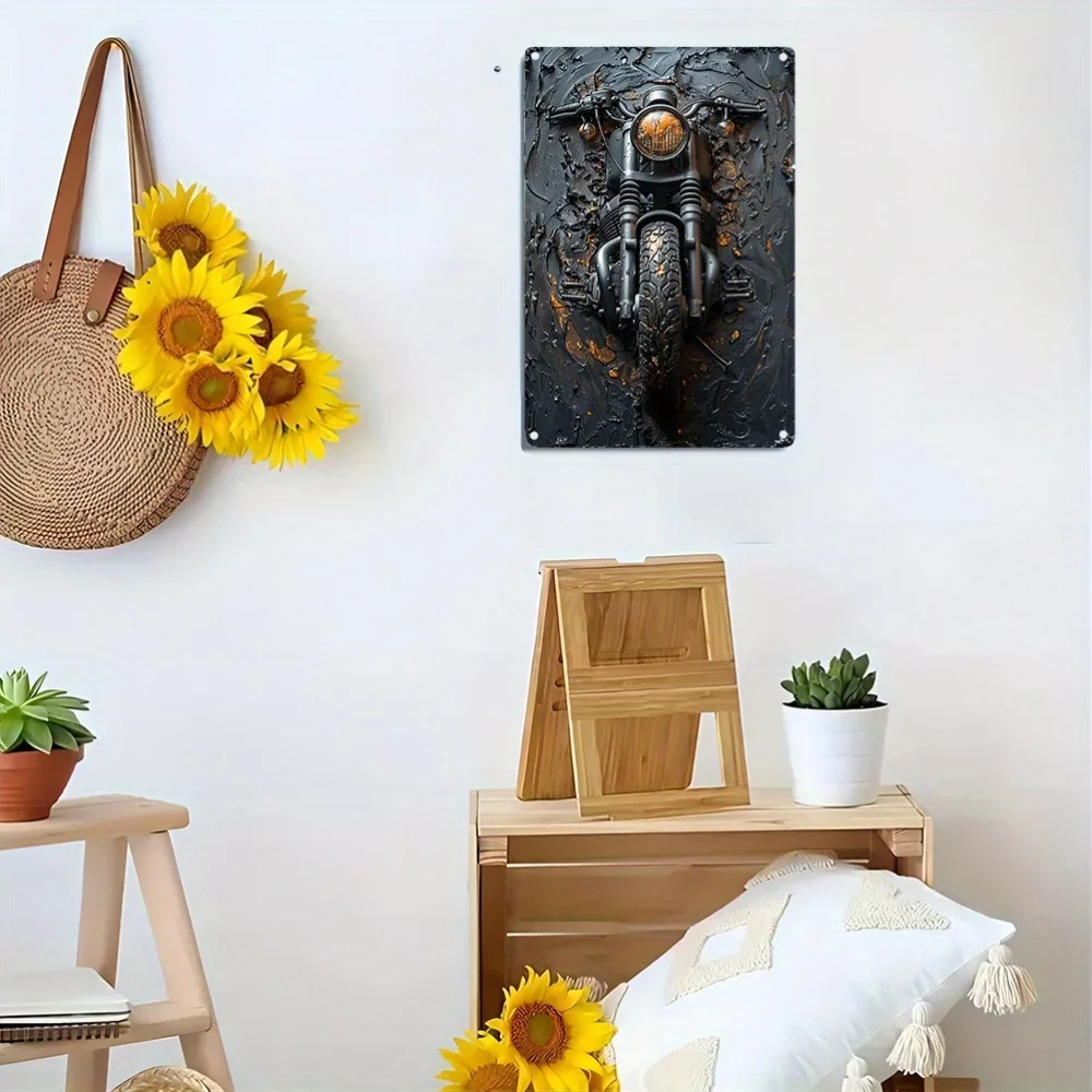 Motorcycle Embossed Wall Art, Durable Metal Decor, for Home, Gym & Office- Vintage Motorcycle Design, Gift for Dad, Unique Decor